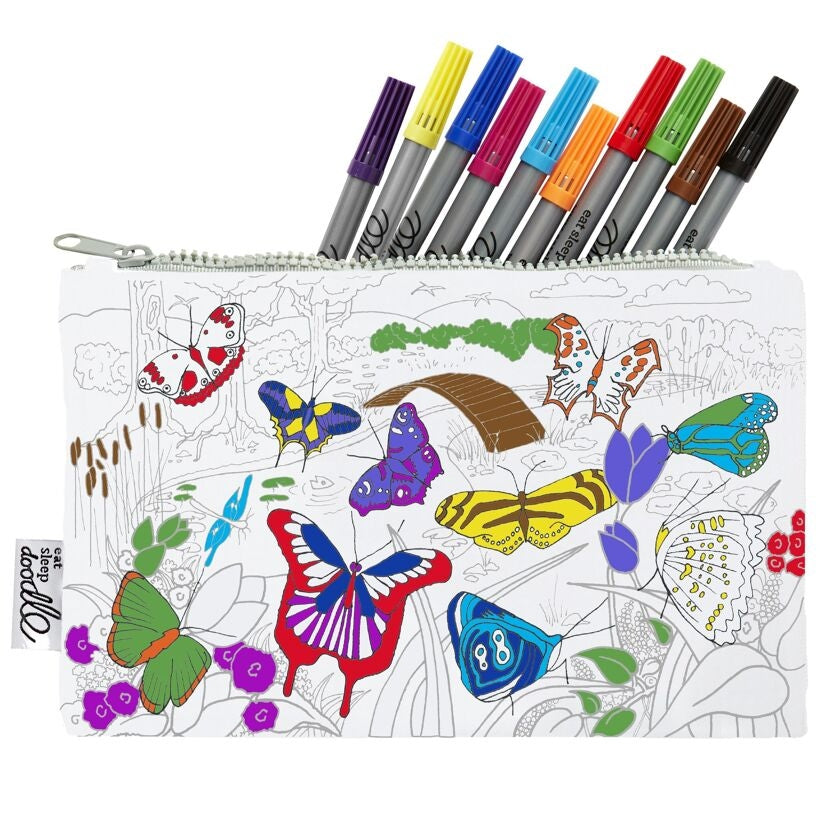 Trousse à colorier Papillons lavable – Trousse créative avec feutres inclus eatsleepdoodle EU