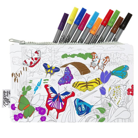 Trousse à colorier Papillons lavable – Trousse créative avec feutres inclus eatsleepdoodle EU