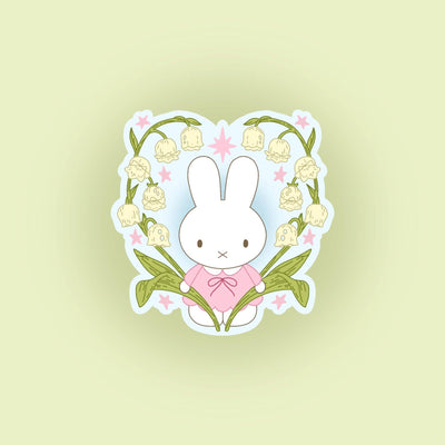 Sticker Bunny Fleur Holographique – Autocollant Kawaii Lapin Floral Liviaa.studio