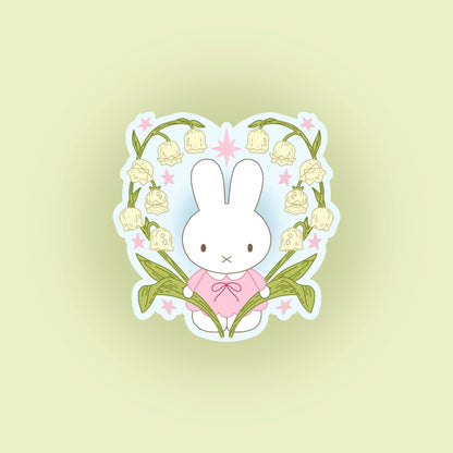 Sticker Bunny Fleur Holographique – Autocollant Kawaii Lapin Floral Liviaa.studio