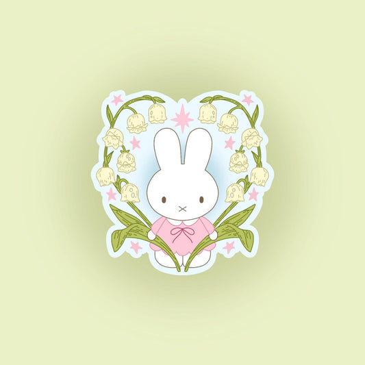 Sticker Bunny Fleur Holographique – Autocollant Kawaii Lapin Floral Liviaa.studio