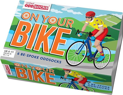 SUR VOTRE VÉLO | Coffret Cadeau 6 Chaussettes Impaires Vélo – United Oddsocks | Taille 39-46 United Oddsocks