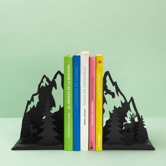 Serre-livres Montagnes Noir – Balvi | Métal Design Paysage Hivernal Balvi