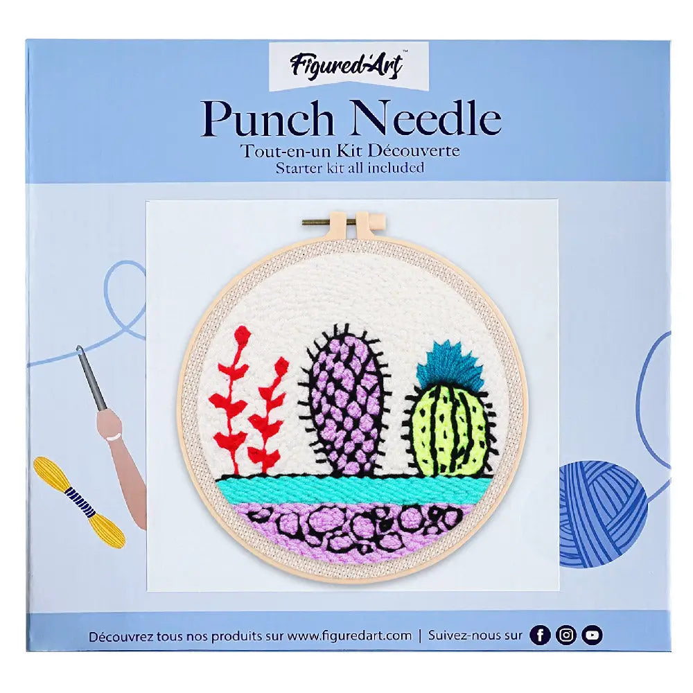 Punch Needle Cactus sur fond blanc Figured'art