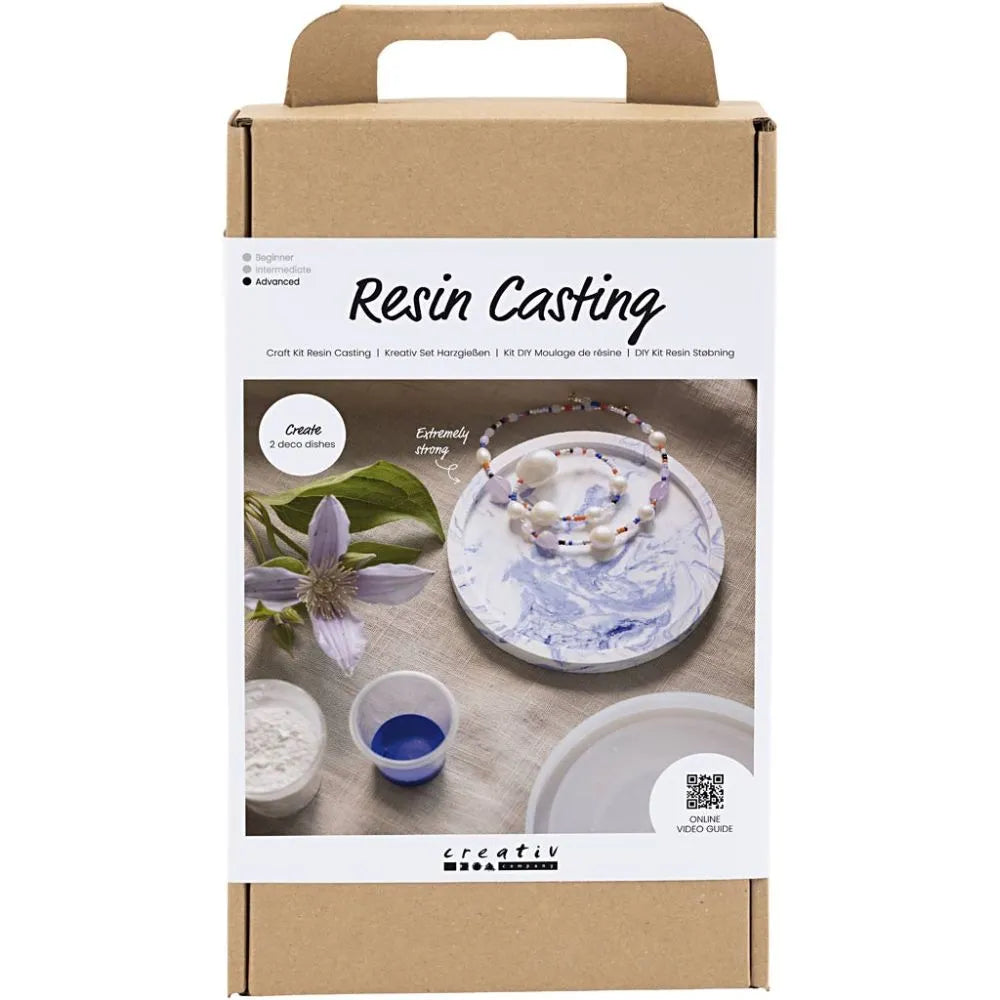 Kit DIY moulage en résine - Plateaux ronds avec marbrure - Bleu/Blanc - 2 pcs Creative Compagny