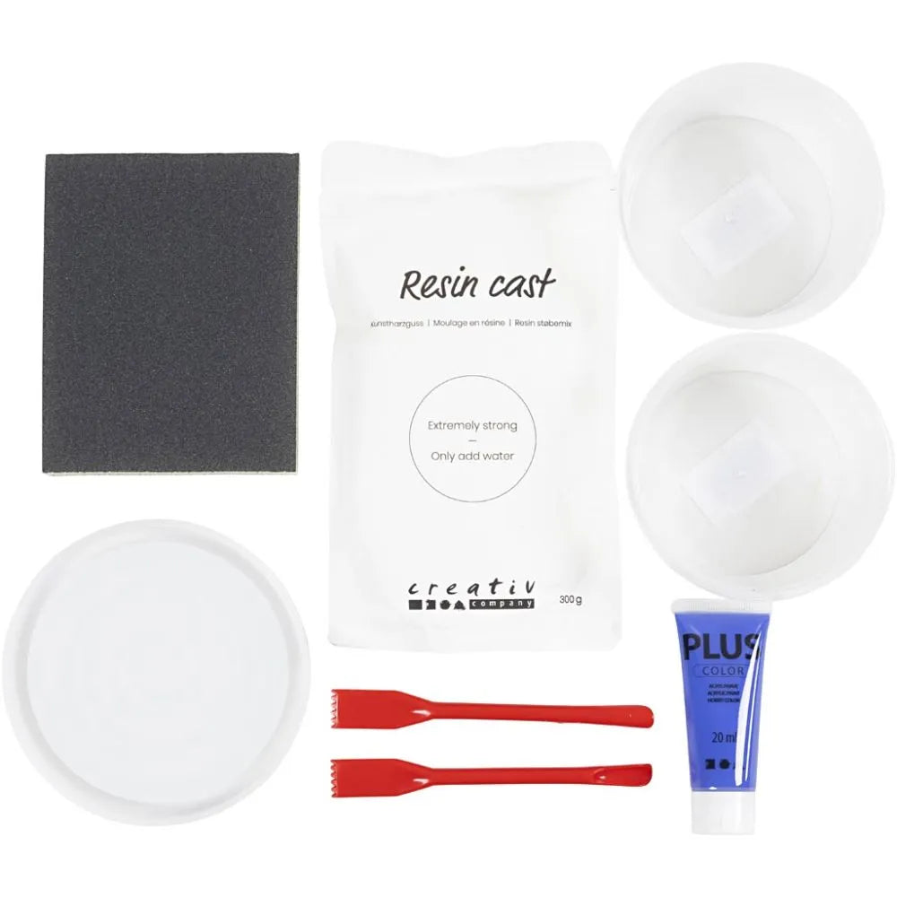 Kit DIY moulage en résine - Plateaux ronds avec marbrure - Bleu/Blanc - 2 pcs Creative Compagny