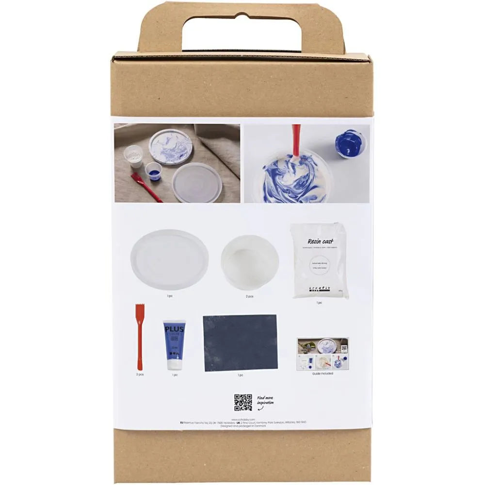 Kit DIY moulage en résine - Plateaux ronds avec marbrure - Bleu/Blanc - 2 pcs Creative Compagny