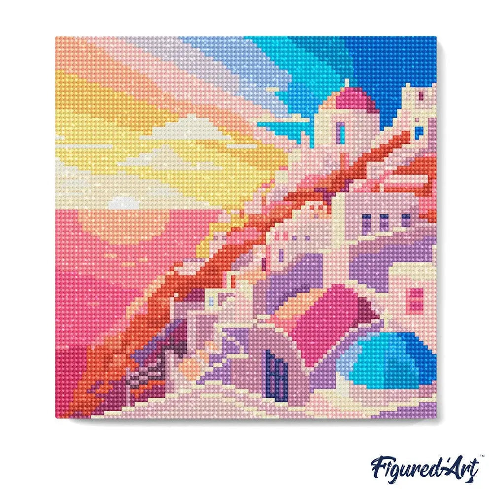 Mini Peinture diamant avec cadre Coucher de Soleil Santorin Figured'art