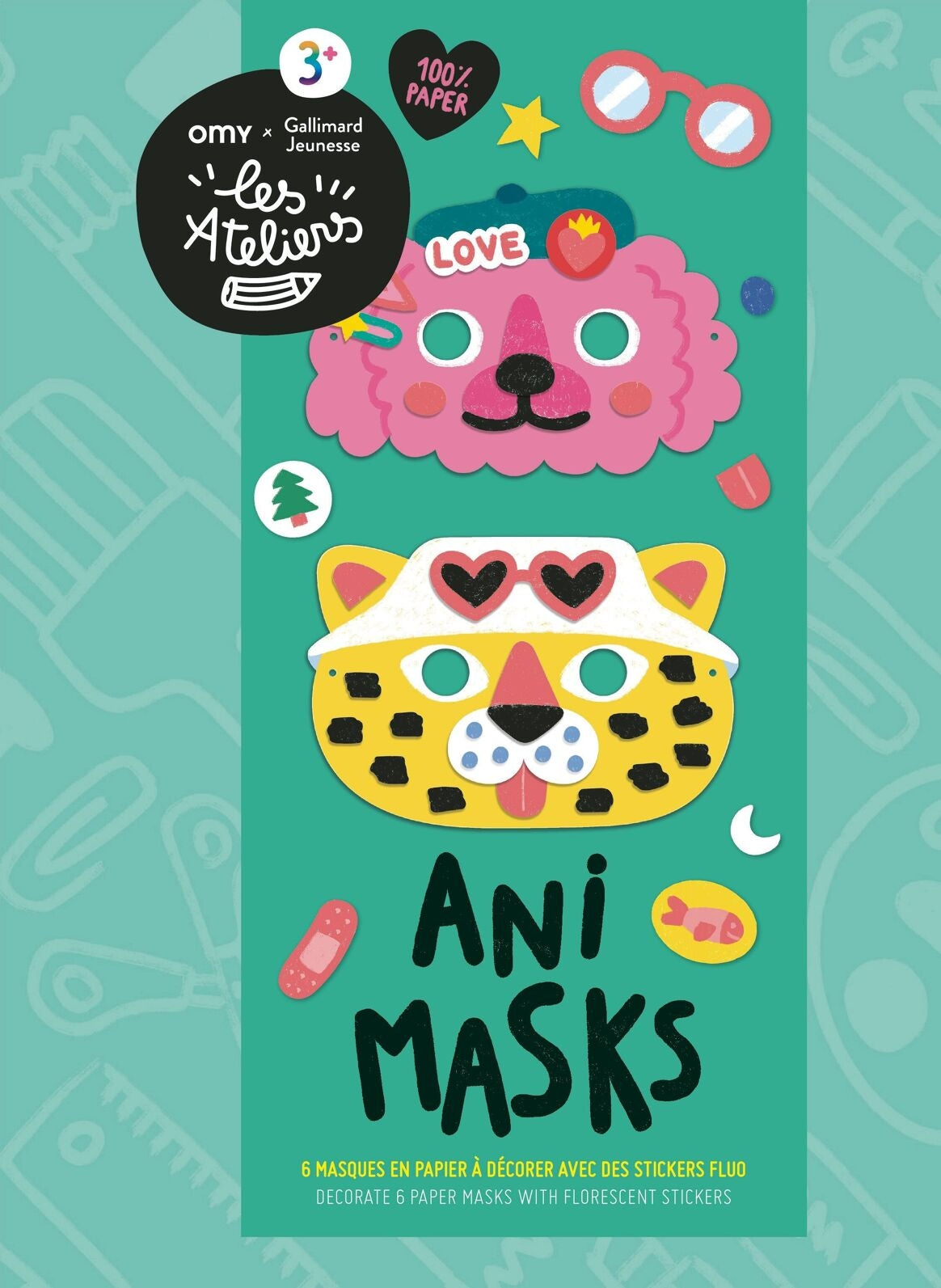ANI MASKS – Kit créatif 6 masques animaux à décorer – Activité manuelle dès 3 ans les Ateliers OMY & Gallimard Jeunesse