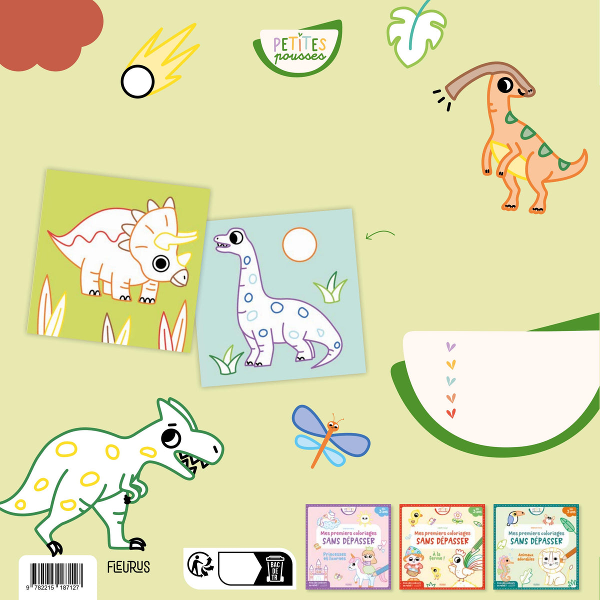 Activité de coloriage et tracé sur le thème des dinosaures pour jeune enfant