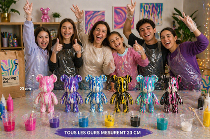 Kit Anniversaire Pouring Art Ours 23 cm – Activité Créative Anniversaire, EVJF, Atelier ou Baby Shower | 4 à 12 kits JOY!