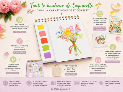 Travel Book Secret Garden – Carnet aquarelle nomade avec 20 cartes postales à peindre LA PETITE EPICERIE
