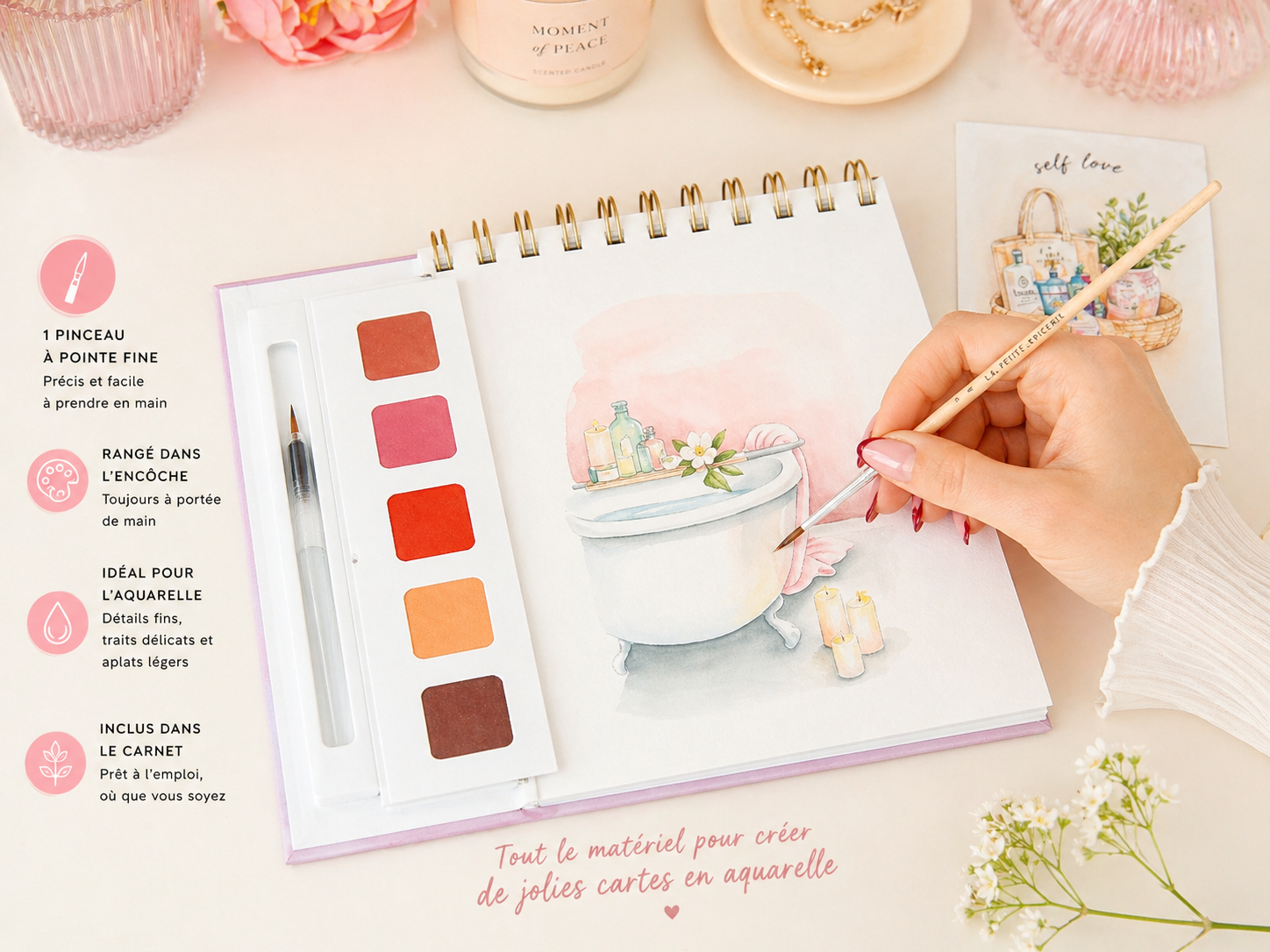 Travel Book Self-Care – Carnet aquarelle bien-être avec 20 cartes postales à peindre la petite epicerie