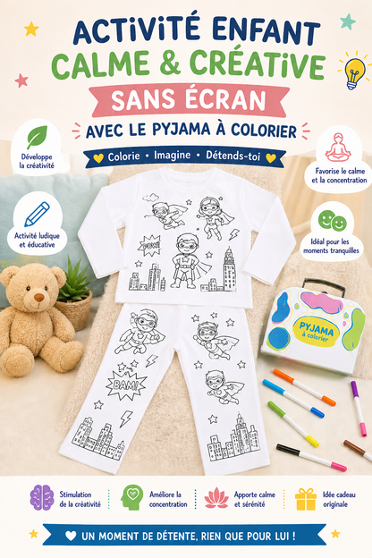 Pyjama à colorier Super Héros – Garçon | Coffret créatif JOY! avec feutres lavables JOY!