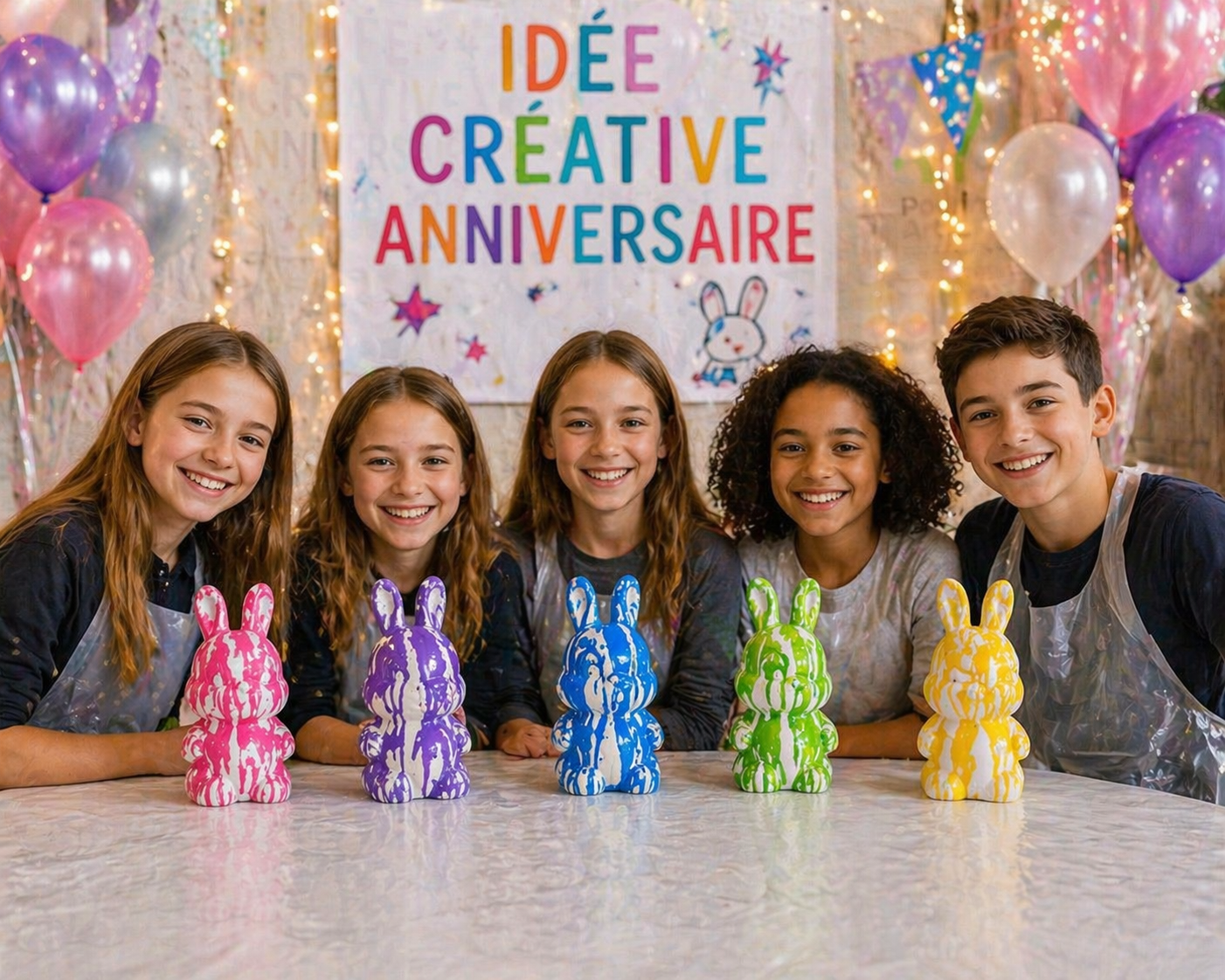 Kit Anniversaire Fluid Painting Lapin 33 cm – Figurine géante à personnaliser + 3 peintures JOY!