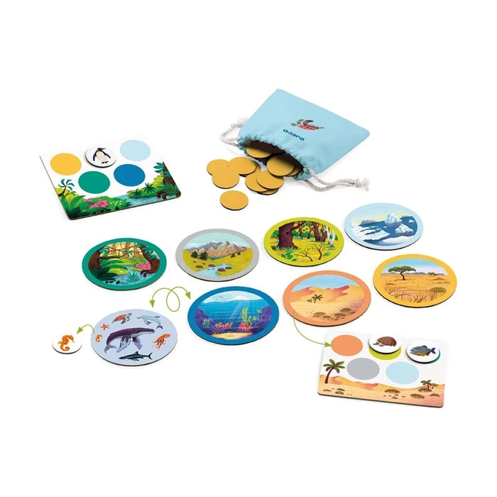 Cartes illustrées représentant les animaux du monde du jeu Naturo Mondo