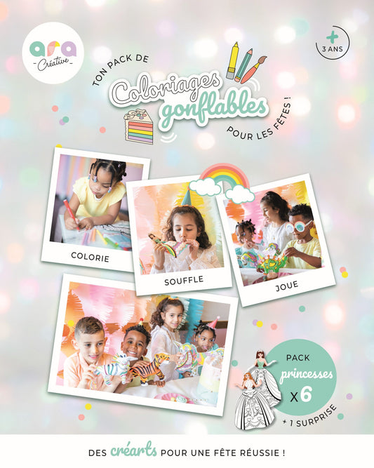 Princess Coloring Balloons Birthday Pack (x6 Coloring Crearts)