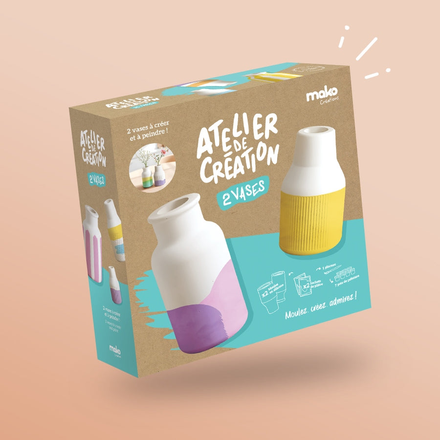 Kit DIY mako créations atelier 2 vases à mouler et peindre