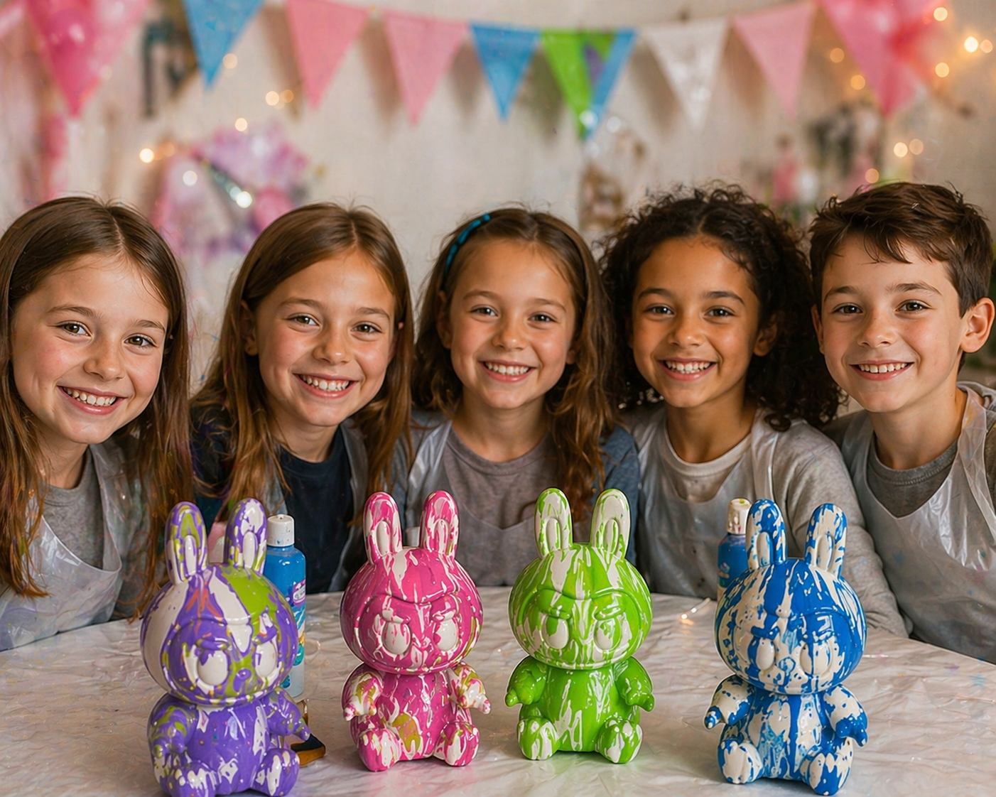 Kit Anniversaire Pouring Art Labubu 17 cm – Figurine tendance à personnaliser + 3 peintures JOY!