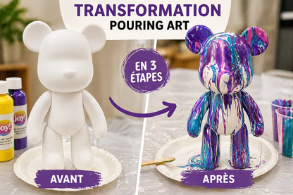 Kit Anniversaire Pouring Art Ours 23 cm – Activité Créative Anniversaire, EVJF, Atelier ou Baby Shower | 4 à 12 kits JOY!