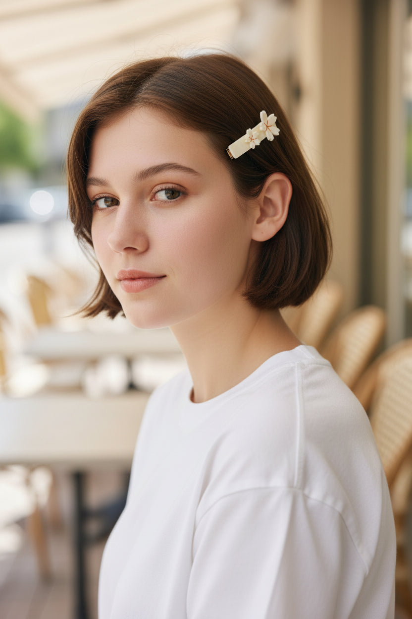 Barrette Sakura Rose / Ivoire fleurie – La Petite Épicerie LA PETITE EPICERIE