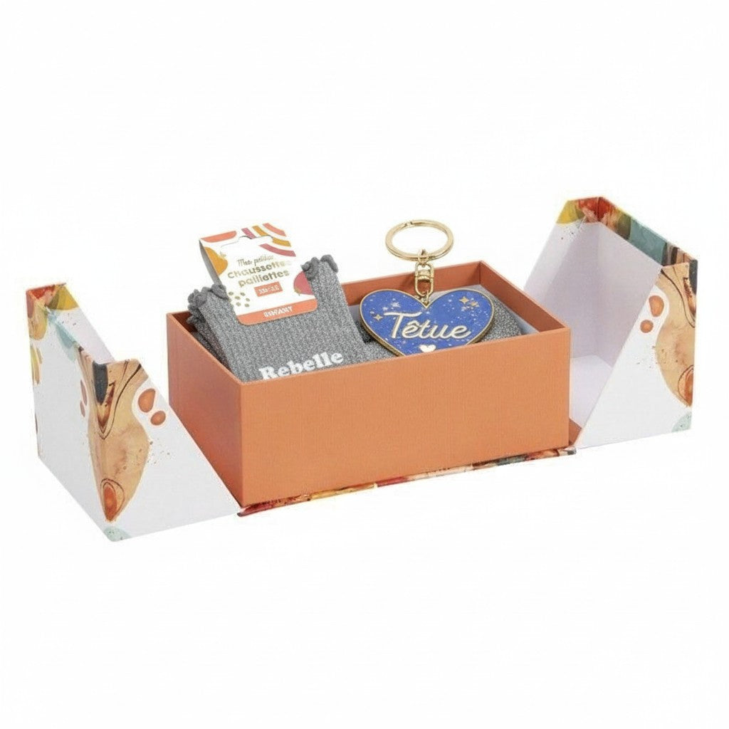 Boîte cadeau blanche/Orange double ouverture – Créez votre box cadeau | Joy Cadeaux 16,2x9,7x6 JOY!