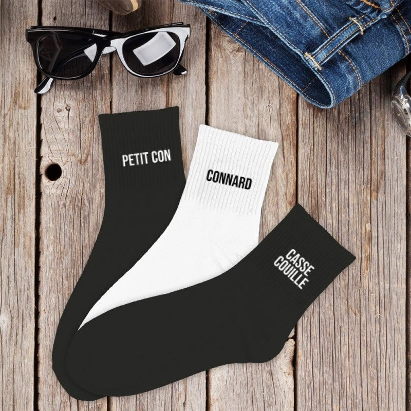 Coffret Trio Chaussettes Homme Fantaisie – Petit Con / Connard / Casse-Couille (39/45) JOY!