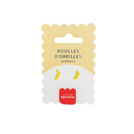 Boucles d’oreilles en porcelaine Banane peintes à la main montées sur acier inoxydable