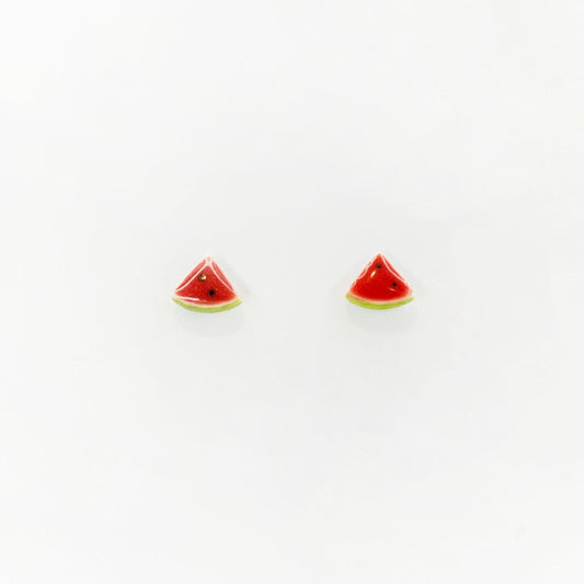 Boucles d’oreilles en porcelaine Pastèque – Puces peintes à la main en acier inoxydable | La Petite Épicerie LA PETITE EPICERIE