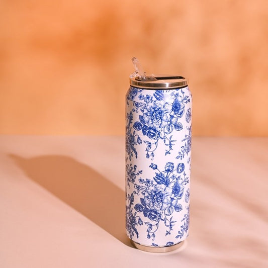 Canette Isotherme 500 ml Toile de Jouy – Gourde Design avec Paille Yoko Design