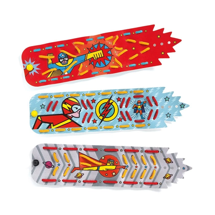 DIY Bracelets Super-Pouvoirs Djeco – Kit Créatif pour Fabriquer 4 Bracelets de Super-Héros Djeco