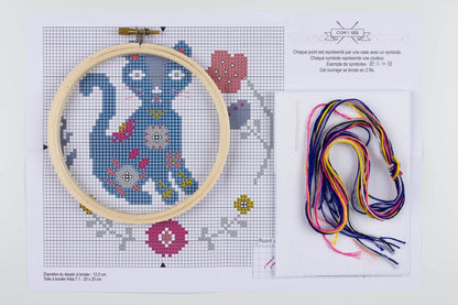 Kit Point de Croix “Cat Folk” – Kit Broderie Débutant Style Folk & Chat Com'1 Idée
