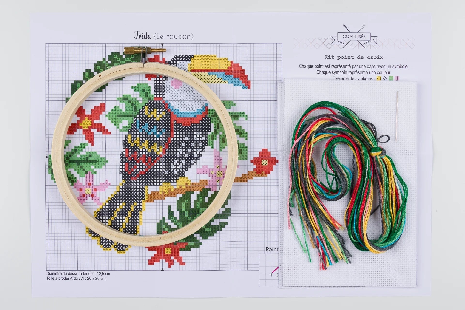Kit Point de Croix “Bella” – Kit Broderie Débutant avec Tambour Bois Com'1 Idée