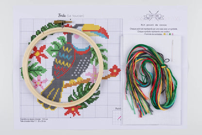 Kit Point de Croix “Bella” – Kit Broderie Débutant avec Tambour Bois Com'1 Idée