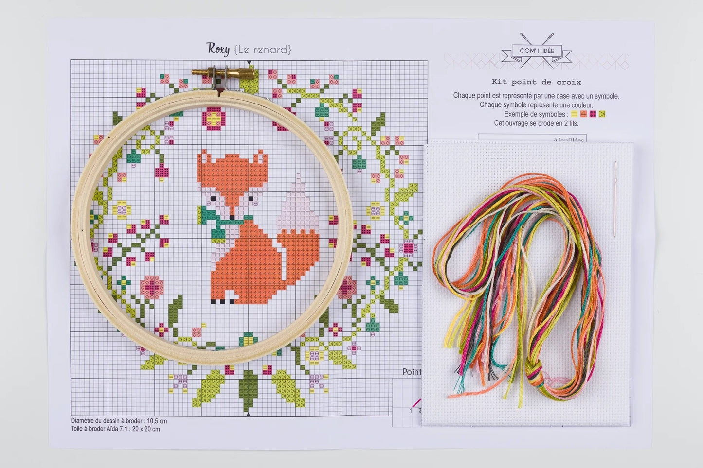Kit Point de Croix “Roxy” – Kit Broderie Débutant avec Tambour Bois Com'1 Idée