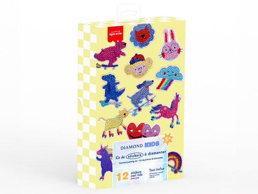 Coffret Diamond Painting Kids Cool Ride, 12 stickers à strass colorés.