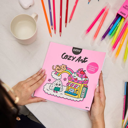 Cozy Art – Cahier de coloriage Kawaii “Cozy” – 28 pages détachables apaisantes omy