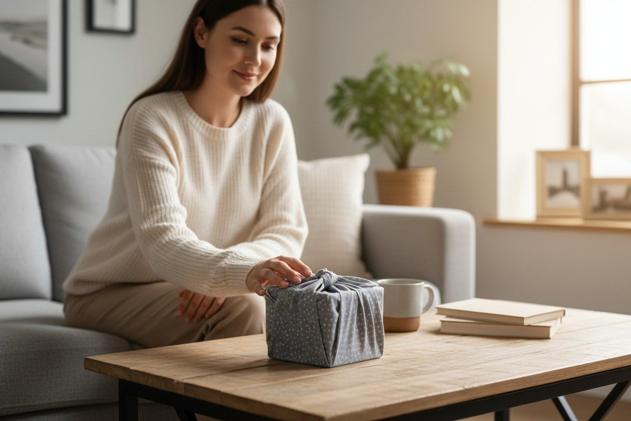 Furoshiki Petites Étoiles en coton – Emballage cadeau zéro déchet (4 tailles) Machatatelier