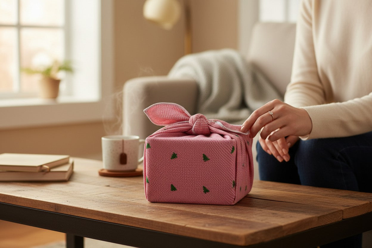 Furoshiki Petits Sapins en coton – Emballage cadeau zéro déchet (4 tailles) Machatatelier