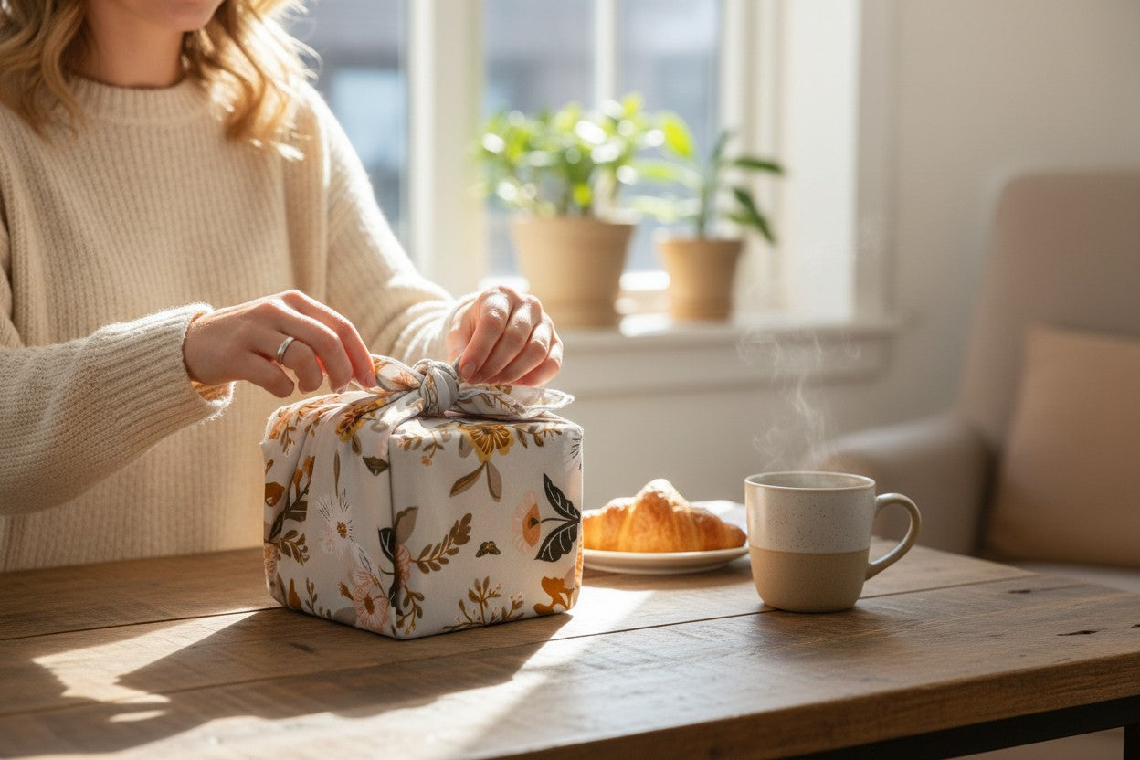 Furoshiki Romantique en coton – Emballage cadeau zéro déchet (4 tailles) Machatatelier
