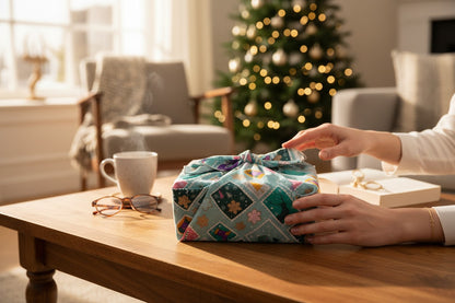 Furoshiki Timbres en coton – Emballage cadeau zéro déchet (4 tailles) Machatatelier