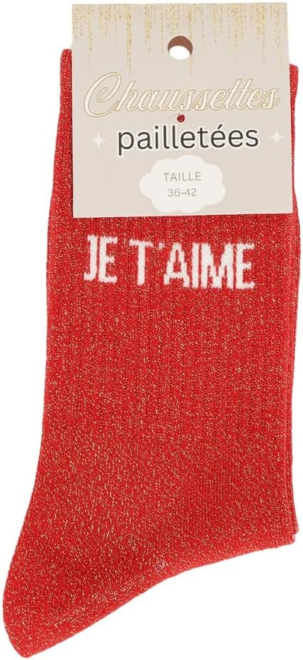 Coffret Maman – Chaussettes à paillettes Love Maman, Je t’aime | Box 3 paires JOY!