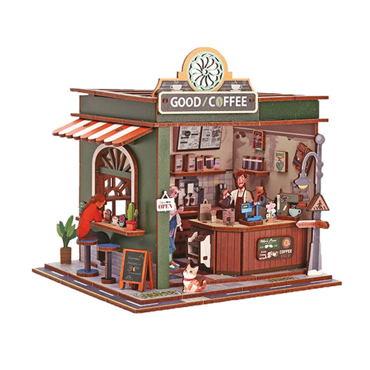 Maquette 3D Bois Vitrine Coffee Shop – Café Miniature Lumineux DIY GRAINE CREATIVE