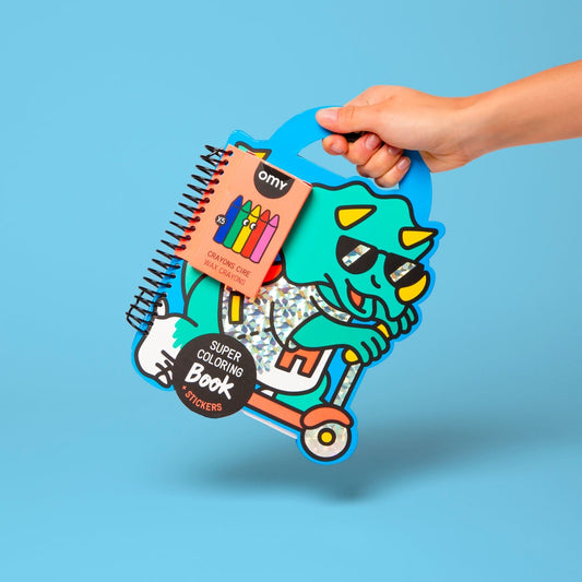 OMY – Cahier de coloriage dinosaures + crayons & stickers – Dès 3 ans omy
