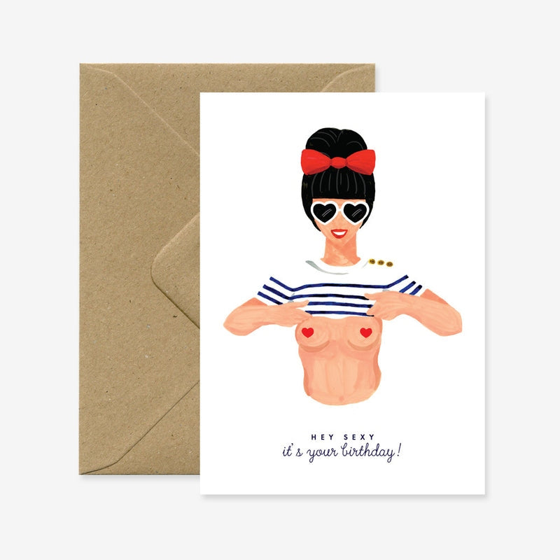 Vue de face de la carte d’anniversaire Hey Sexy Birthday All the Ways to Say