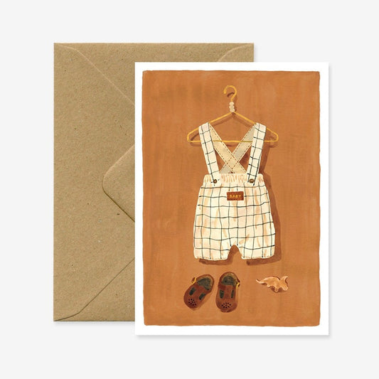 Carte de naissance Overall Cream Baby All the Ways to Say avec une illustration aux tons doux