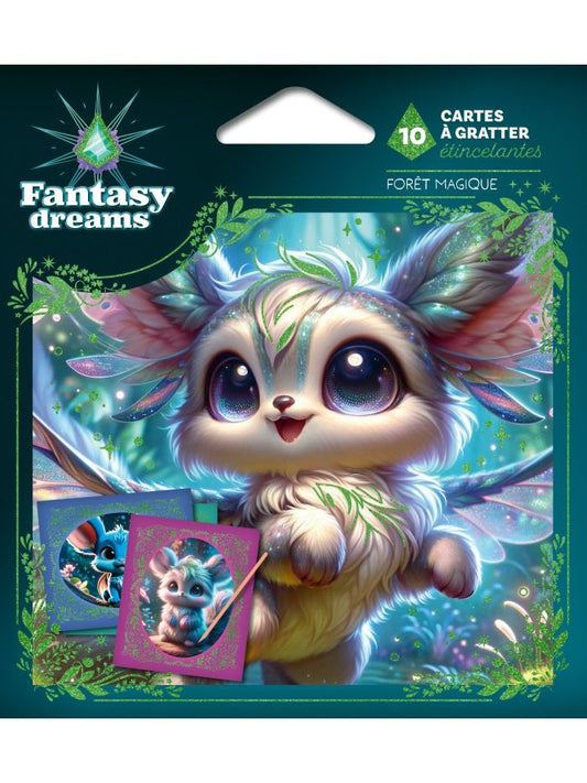 Coffret de 10 cartes à gratter étincelantes Forêt Magique Fantasy Dreams