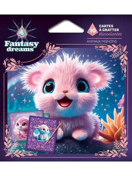 Pochette Fantasy Dreams Animaux mignons contenant 10 cartes à gratter étincelantes
