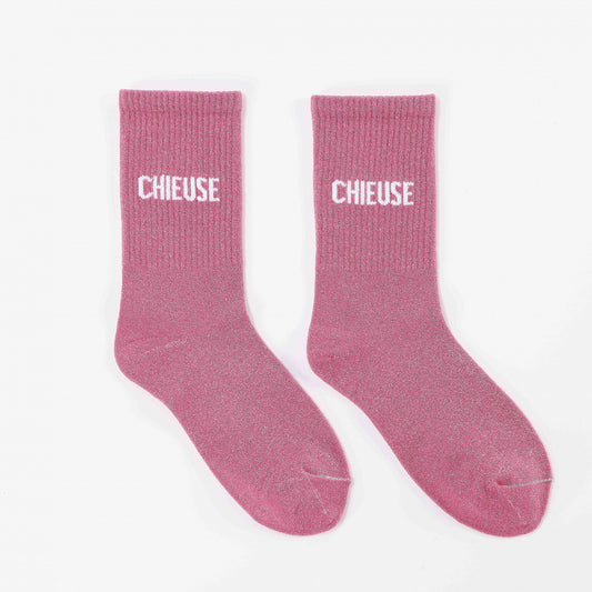 chaussettes chieuse rose paillettes femme taille 36 42