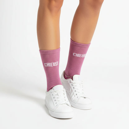 chaussettes chieuse rose portées style fun femme